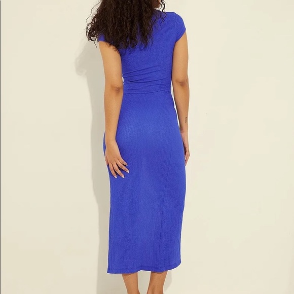 Royal Blue Cross Button Down Midi Dress - Picture 5 of 5